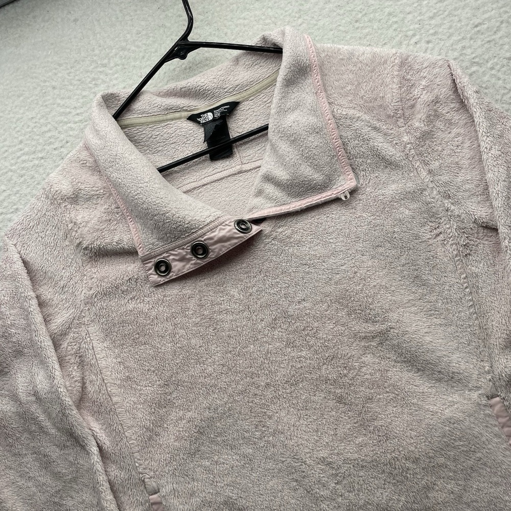North Face Sweater Womens XL Pale Pink Fuzzy Soft Fleece Snap Collar Mock Neck